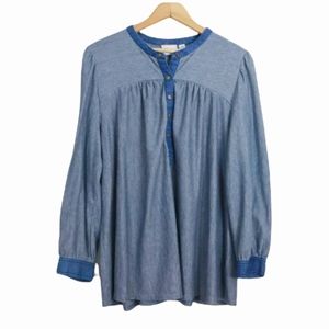 ANTHROPOLOGIE Postmark Chambray & Knit Henley Top Sz M